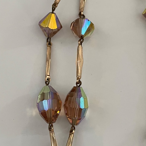 Vintage Midcentury Golden Czech Topaz AB Crystals Necklace - Picture 4 of 11